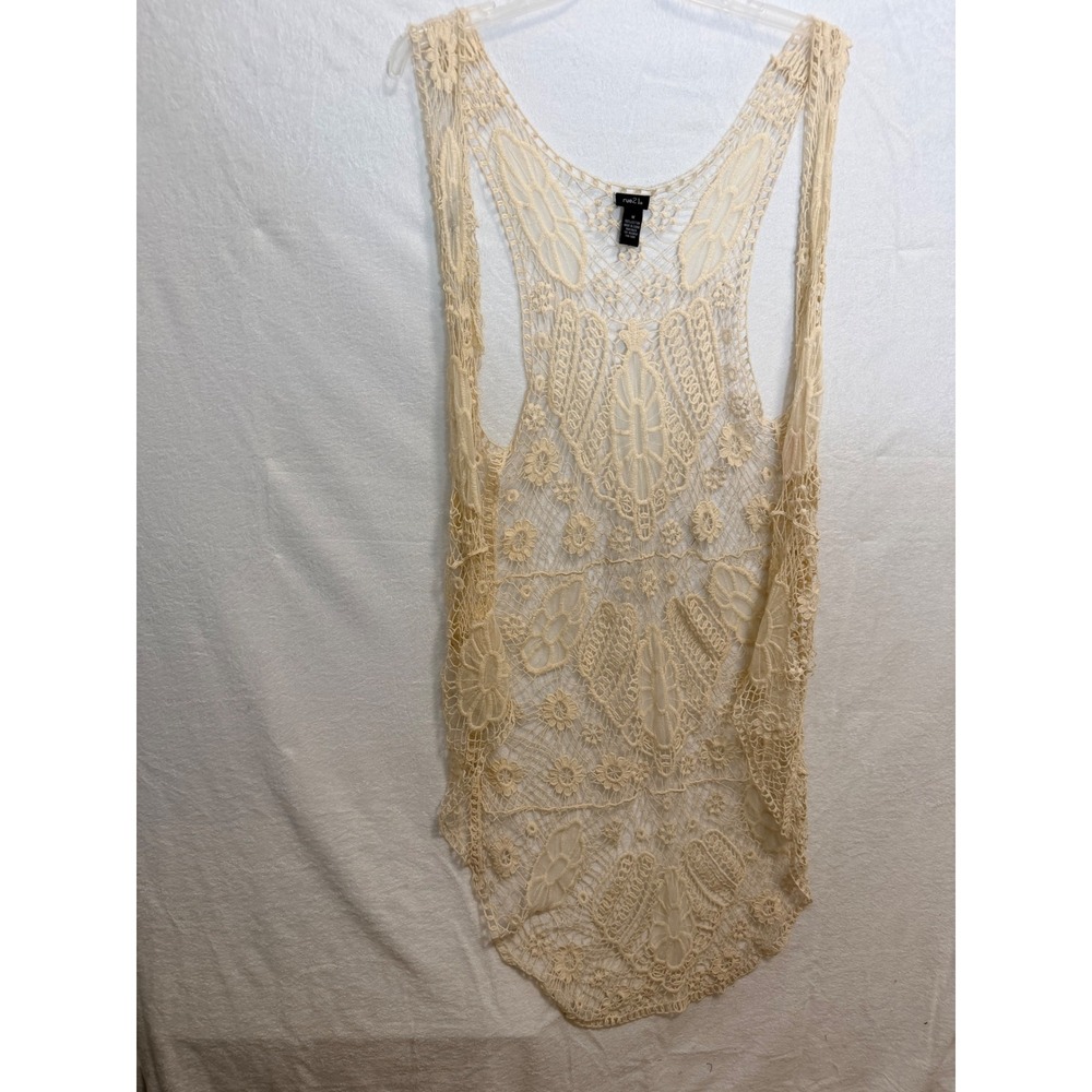 Rue21 Womens Cream Crochet Lace Longline Racerback Vest Boho Cotton Medium